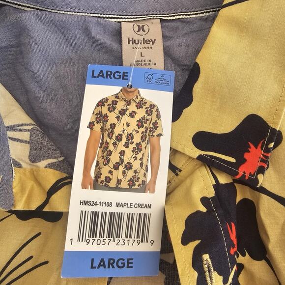 Hurley - Men's - Short Sleeve Woven Patio Shirt - Maple Cream - Size L - Picture 3 of 5